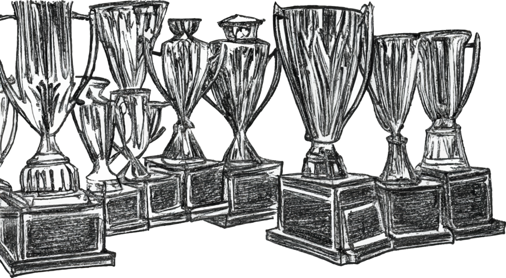 Row of award trophies