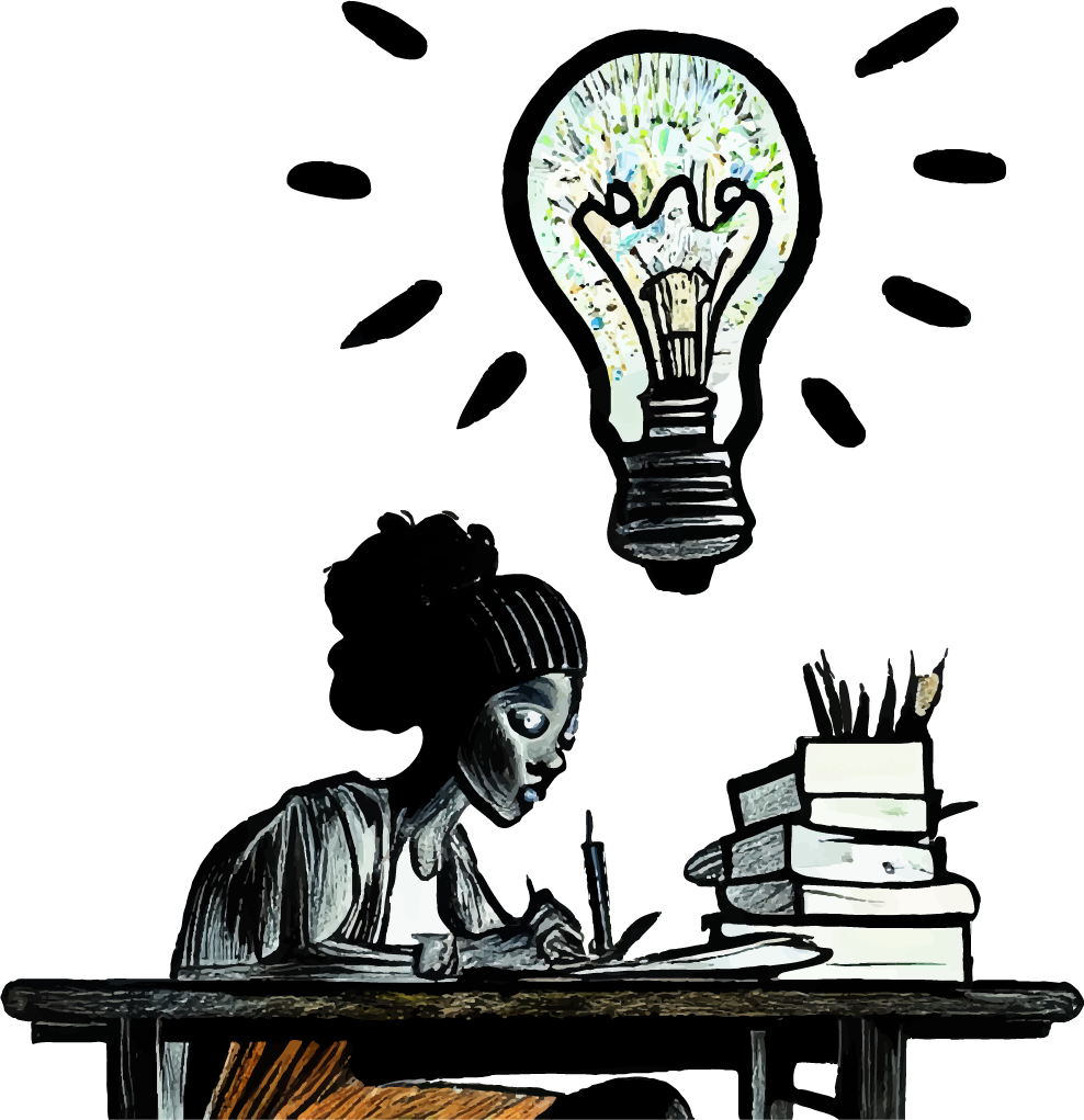 Woman graphic designer working at a desk with an idea