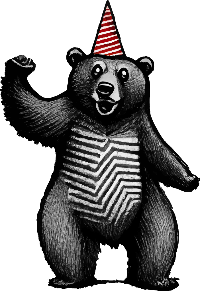 Happy bear wearing a party hat